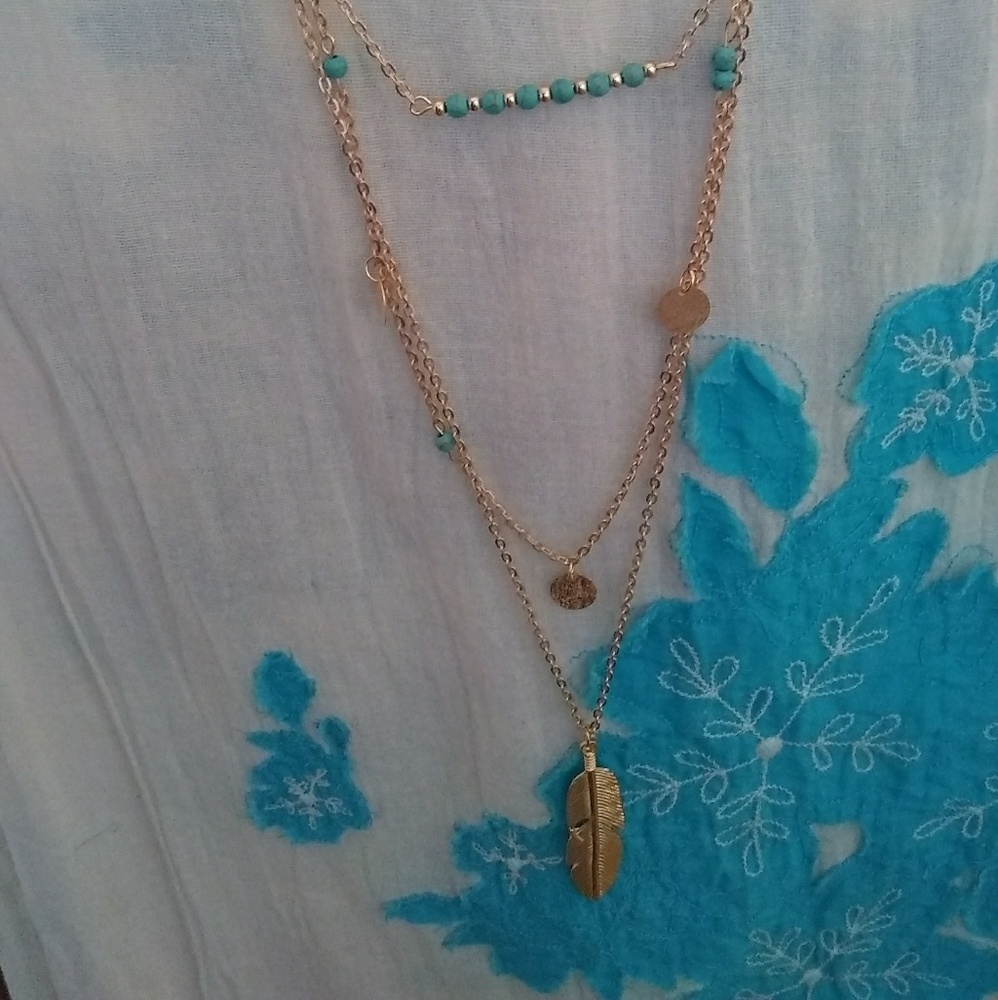 3 Layer Gold Feather Boho Necklace/Host Pick! NEW! - Picture 7 of 7